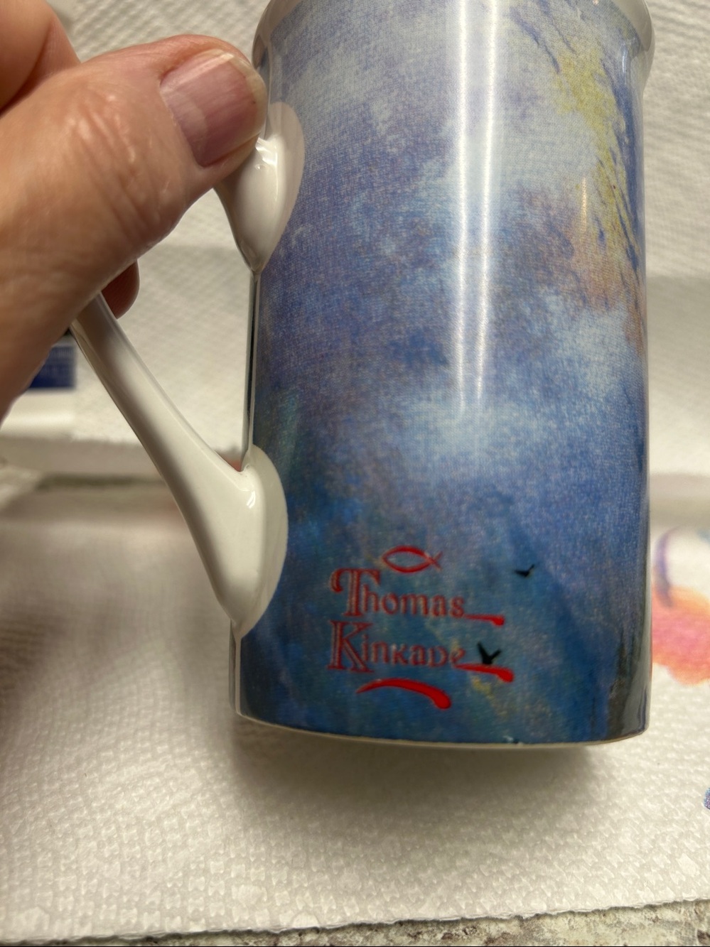 Thomas Kinkade Winter Cottage Mug - Blue, White, Gold - Picture 2 of 9